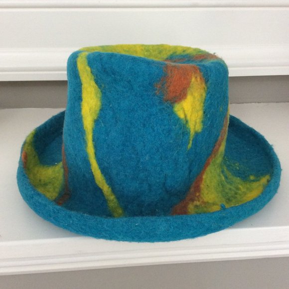Turquoise Felted Medium-Brimmed Hat - Picture 1 of 7